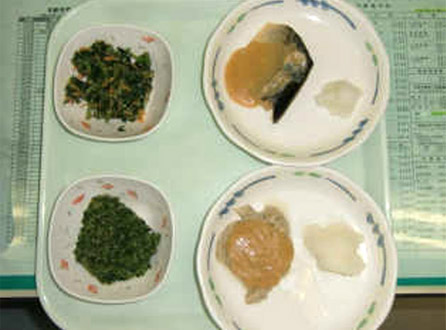 （上）常食、（下）キザミ食の写真